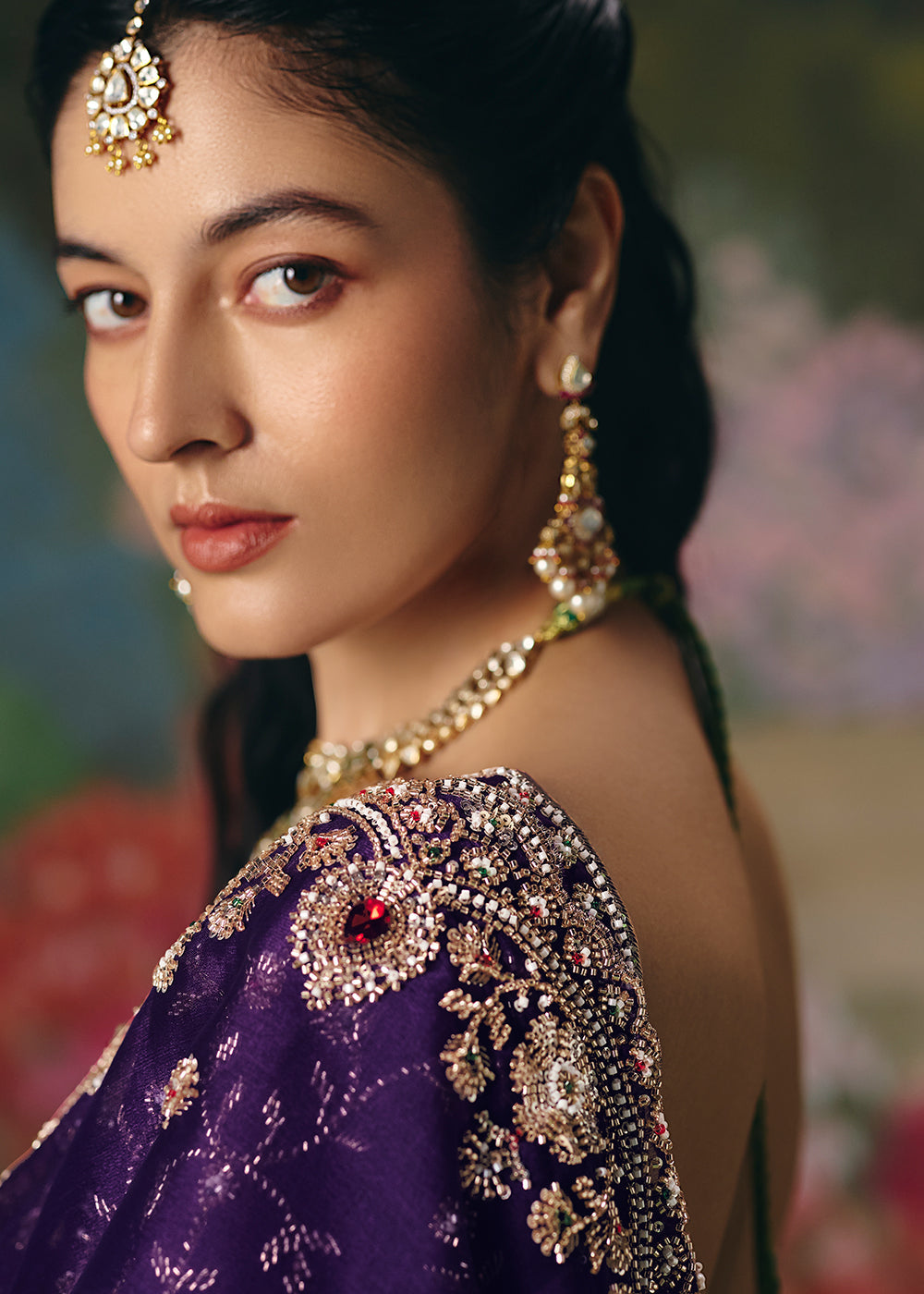 Deep Purple Soft Tissue Silk Heavy Blouse Designer Saree