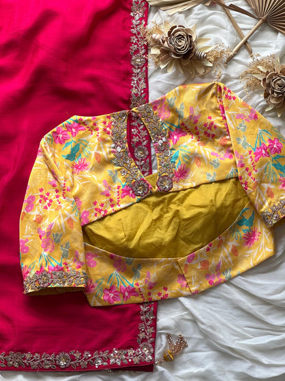Floral Magenta Tissue Organza Designer Saree