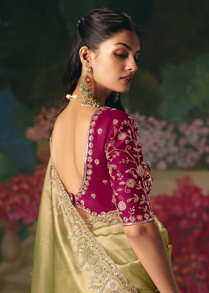 Pista Green Soft Tissue Silk Heavy Designer Saree