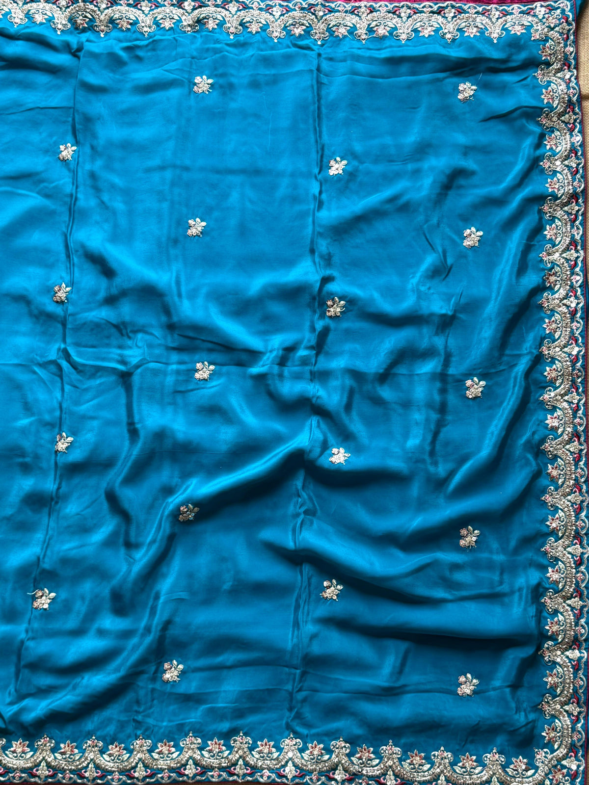 Aqua Blue Soft Silk Saree with Designer Readymade Blouse