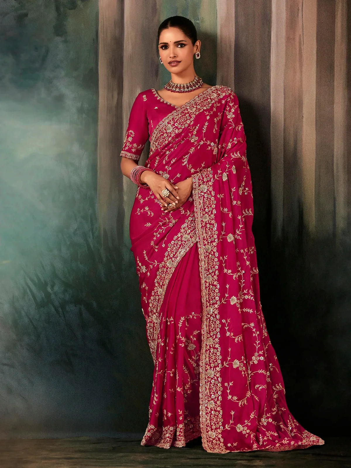 Rani Pink Soft Tissue Silk Designer Saree