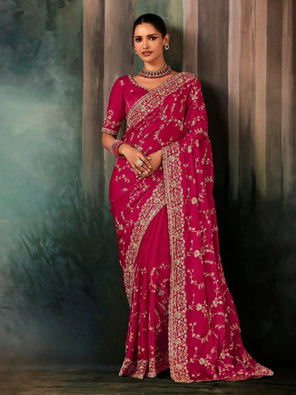 Rani Pink Soft Tissue Silk Designer Saree