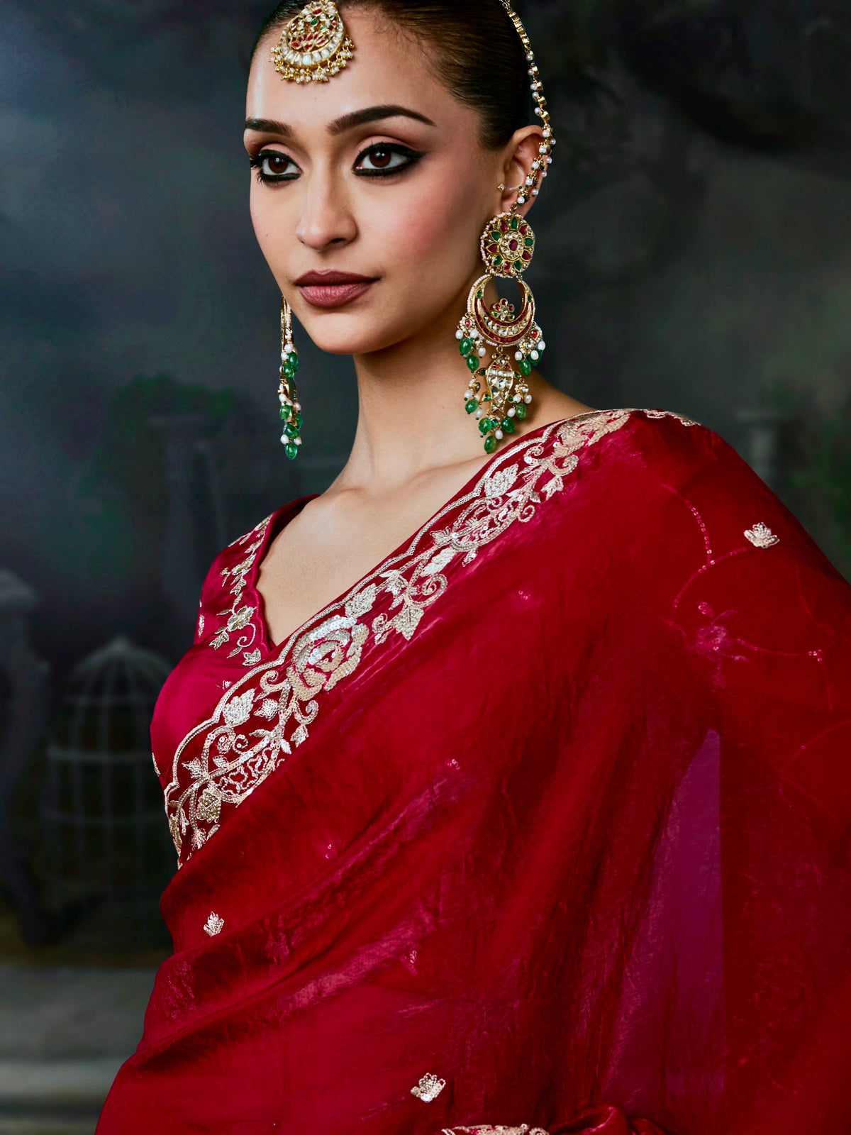 Blood Red Soft Tissue Silk Heavy border Designer Saree
