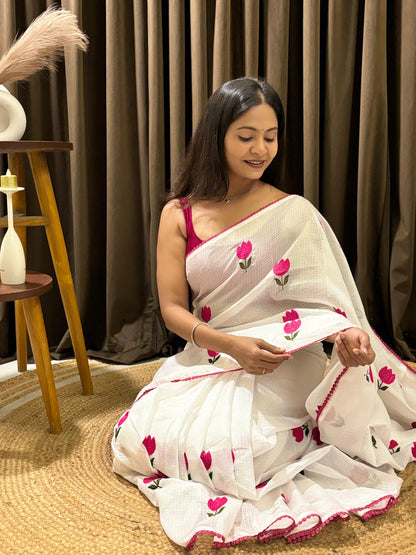 Kota Doriya Saree with Multi Threadwork with Unstitch Blouse