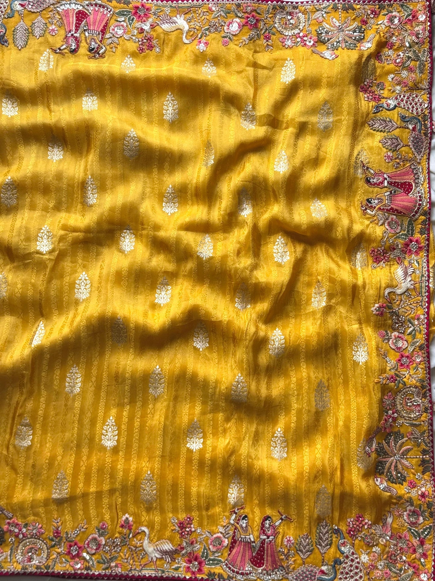 Mustard Yellow Silk Traditional Saree with Maroon Heavy Blouse