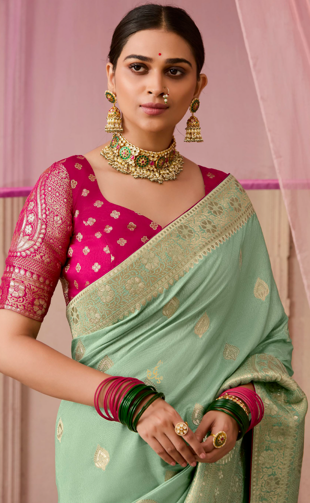 Pista Green Pure Dola Silk Weaving Saree