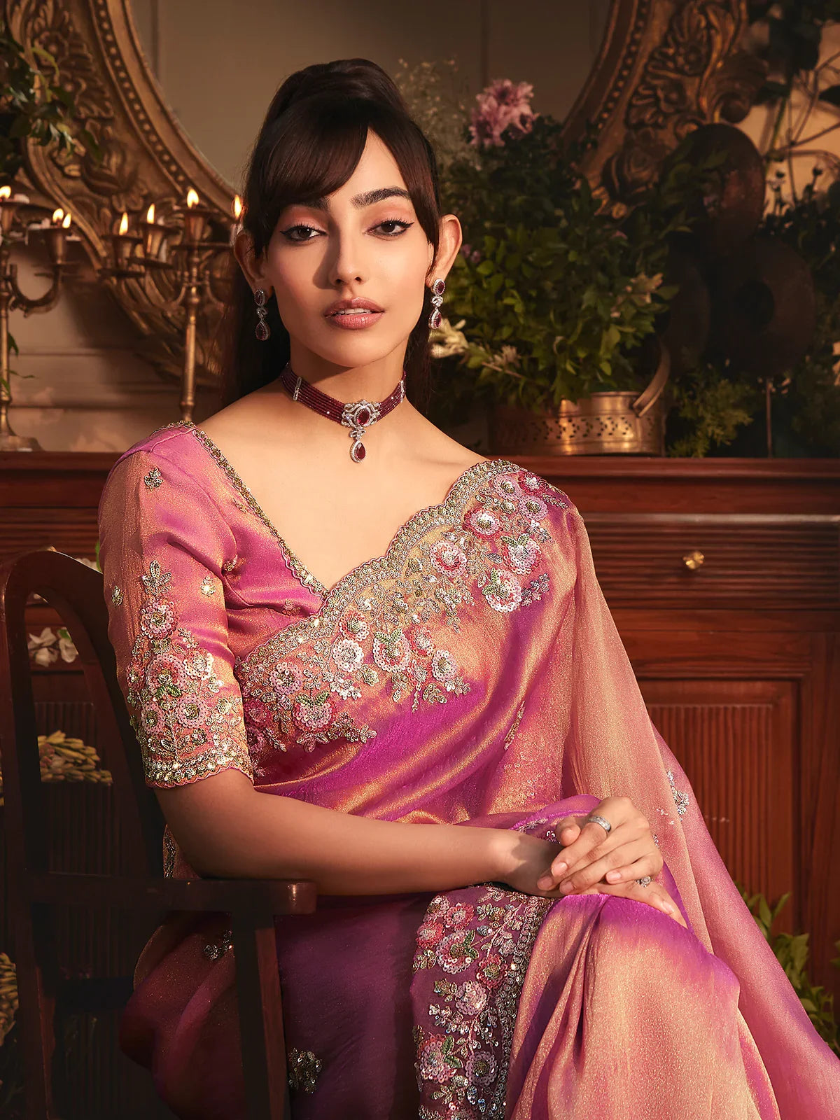 Pink Soft Tissue Silk Heavy Designer Saree