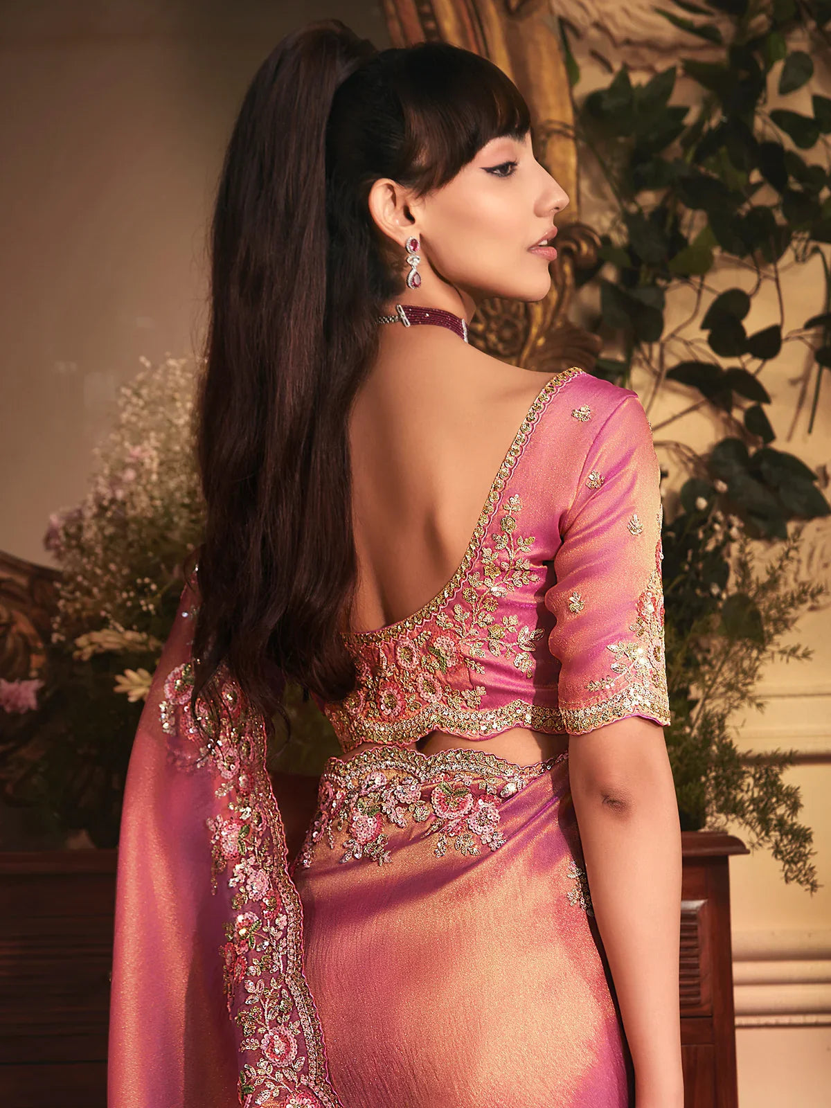 Pink Soft Tissue Silk Heavy Designer Saree