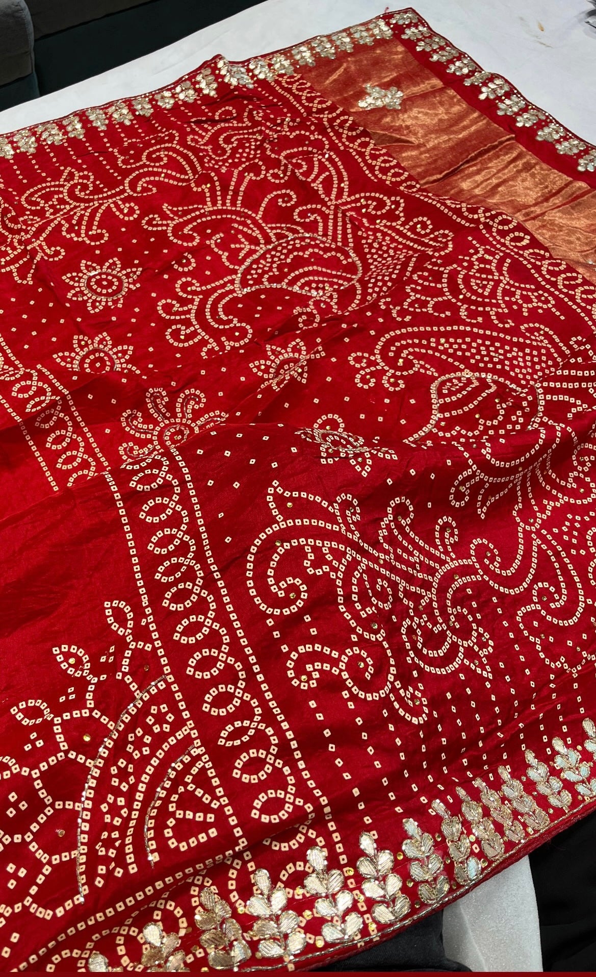 Pure Red Jaipuri Gotta Work Saree
