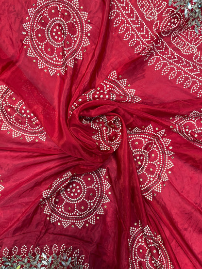 Pure Red Jaipuri Gotta Bandhej Saree