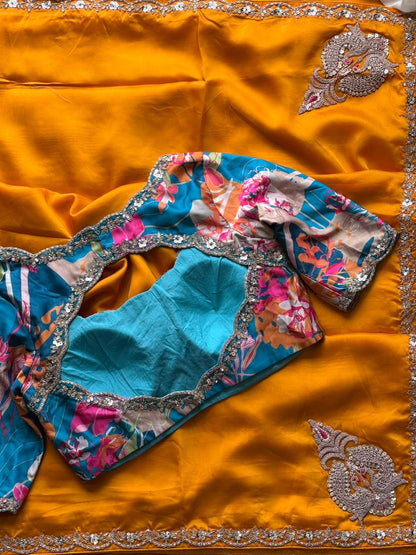 Mustard Yellow Tissue Organza Silk Designer Saree