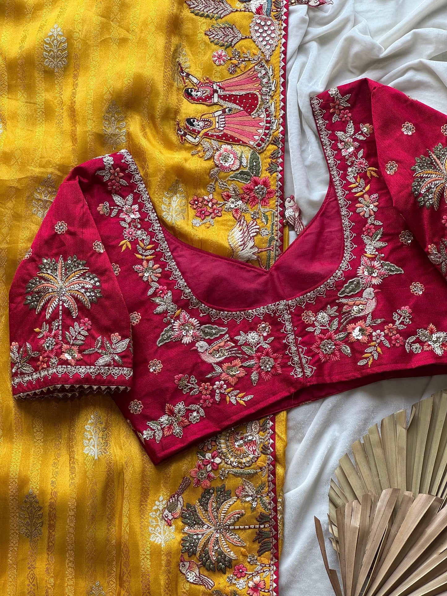 Mustard Yellow Silk Traditional Saree with Maroon Heavy Blouse