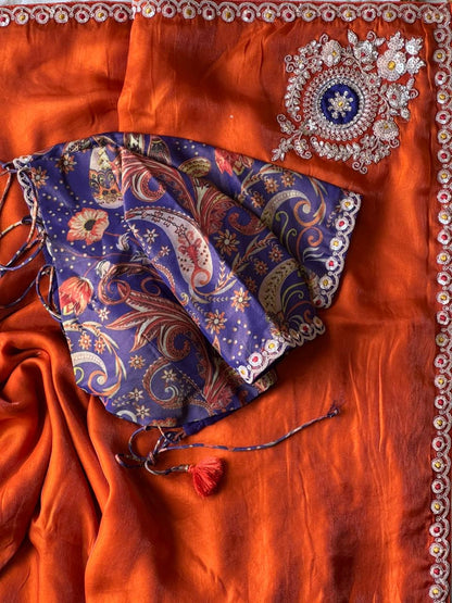 Dusty Orange Organza Tissue Silk Designer Saree