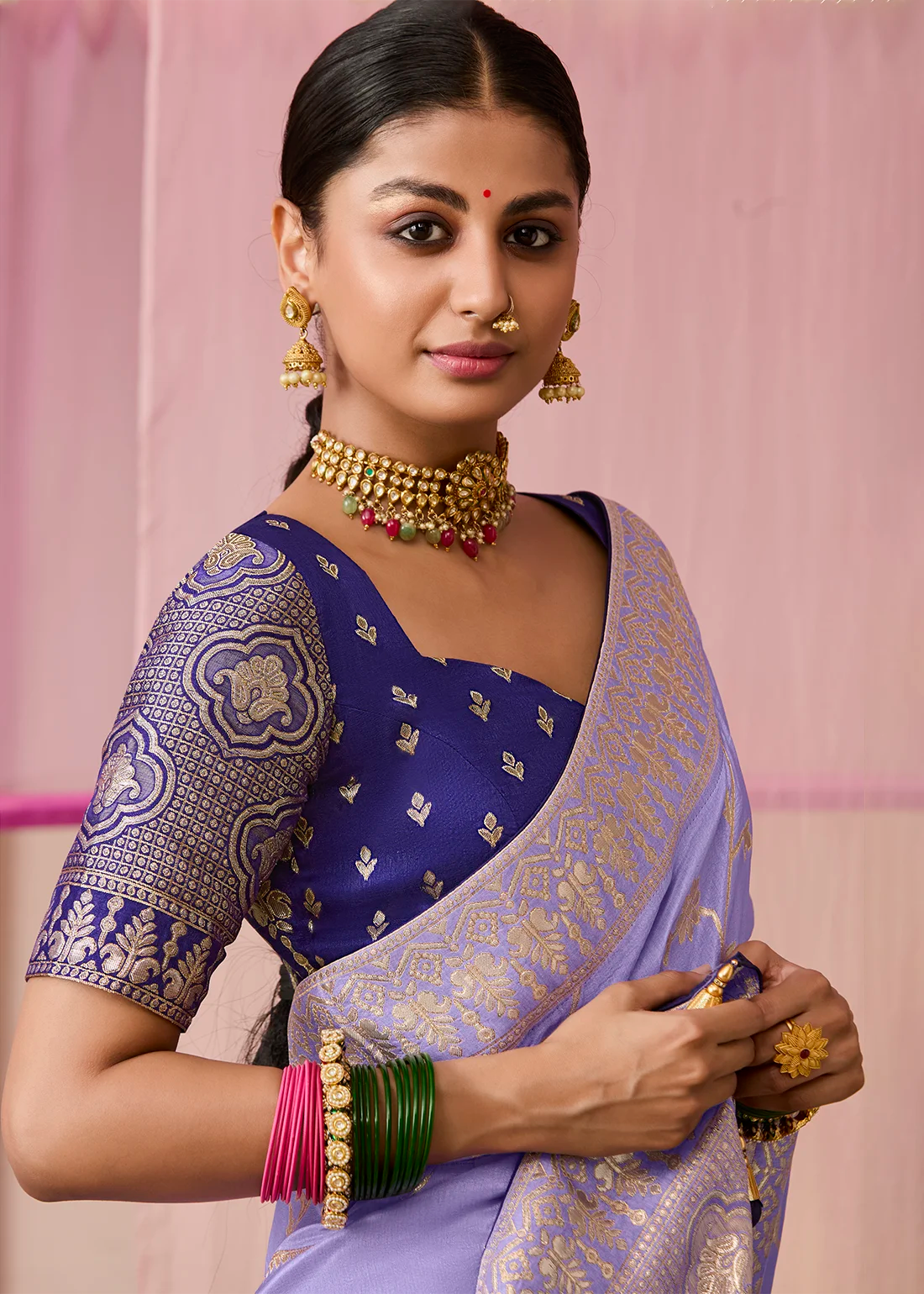 Lavender Pure Dola Silk Weaving Saree