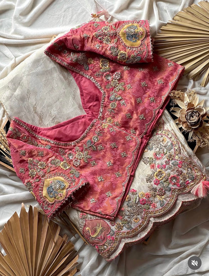 Cream Silk Traditional Saree with Silk Blouse & Embroidery Work