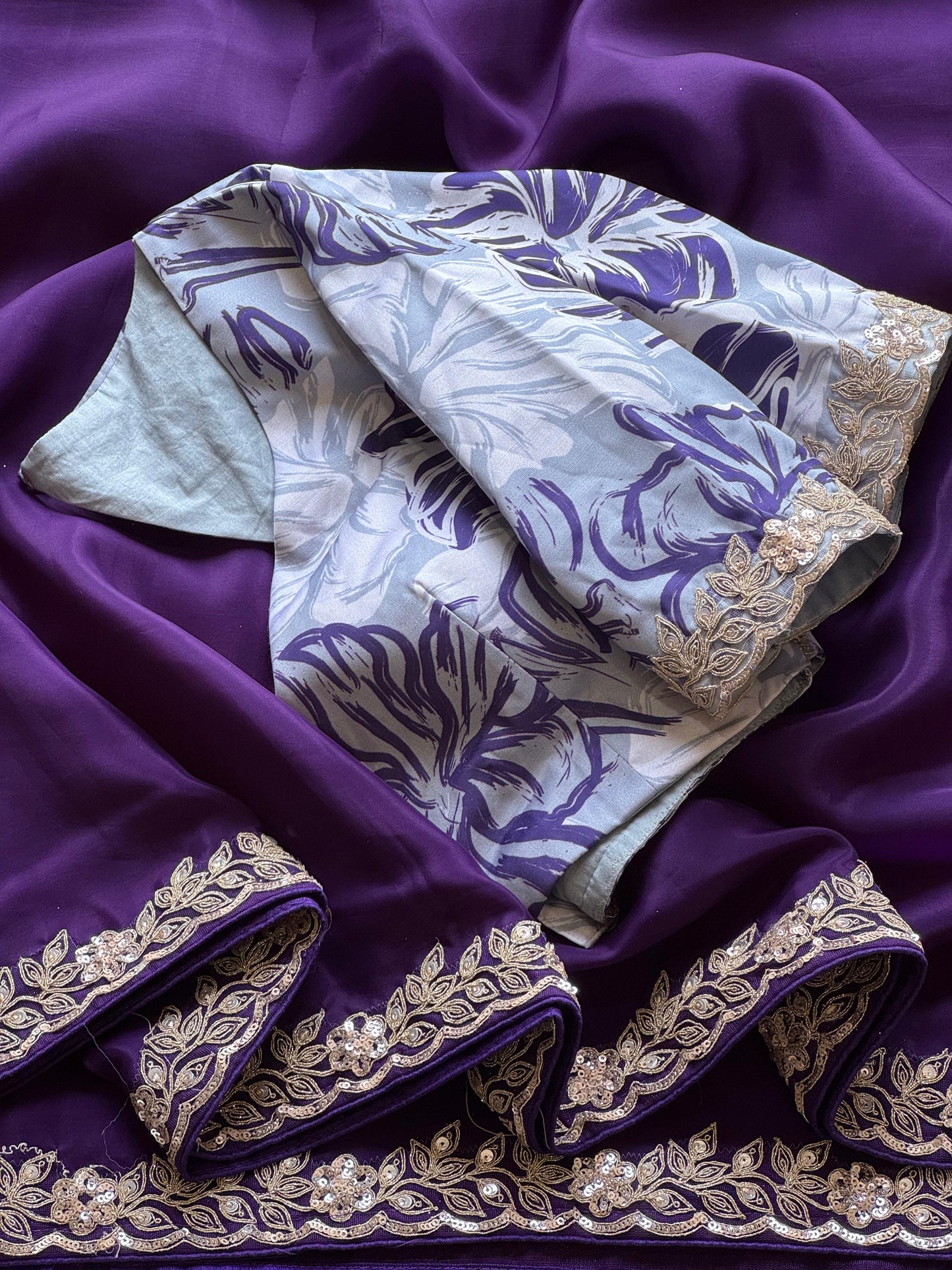 Purple Organza Tissue Silk Designer Saree (Unstitched blouse)