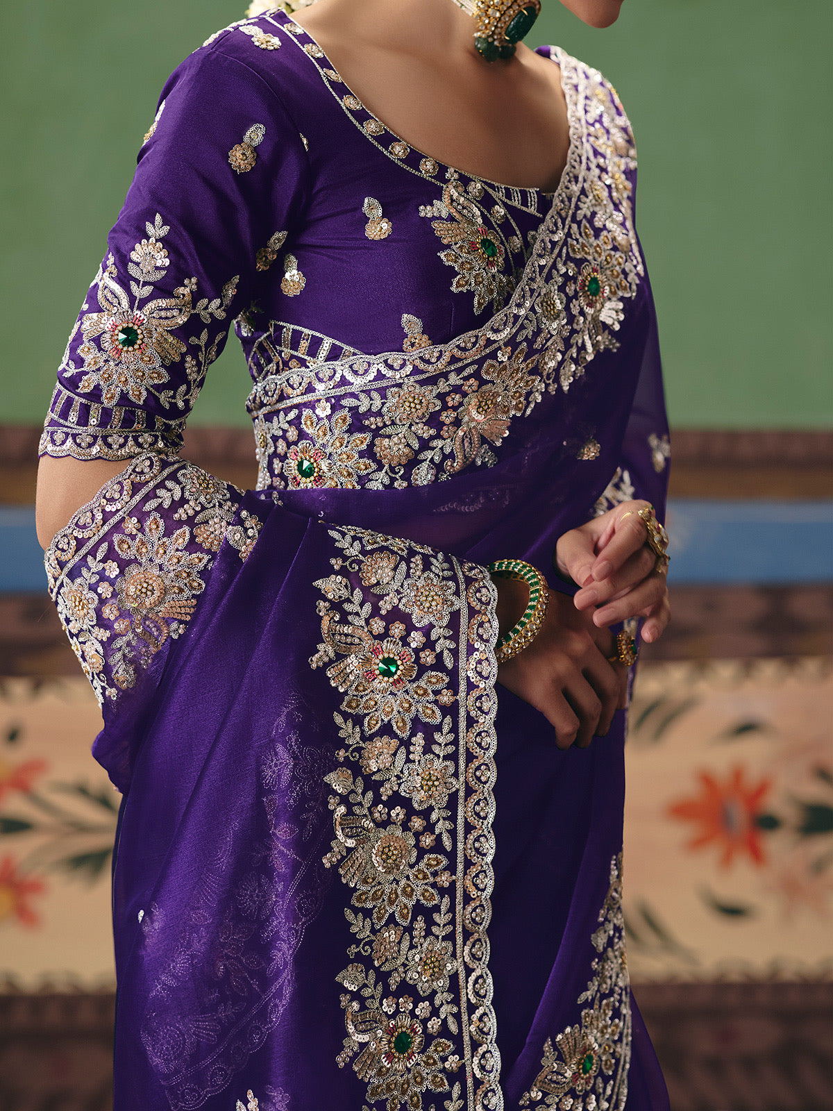 Deep Purple Soft Tissue Silk Designer Saree
