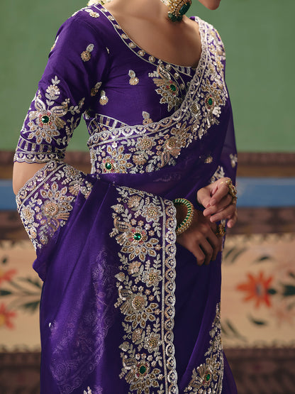 Deep Purple Soft Tissue Silk Designer Saree