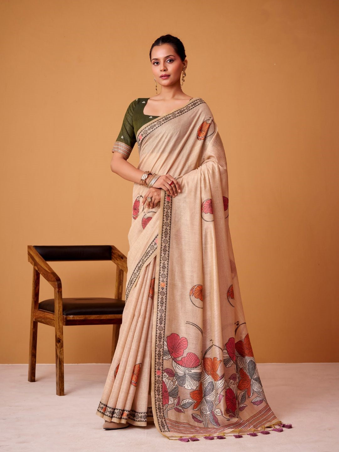 Jamdani Cotton Woven Work Saree with Contrast Blouse