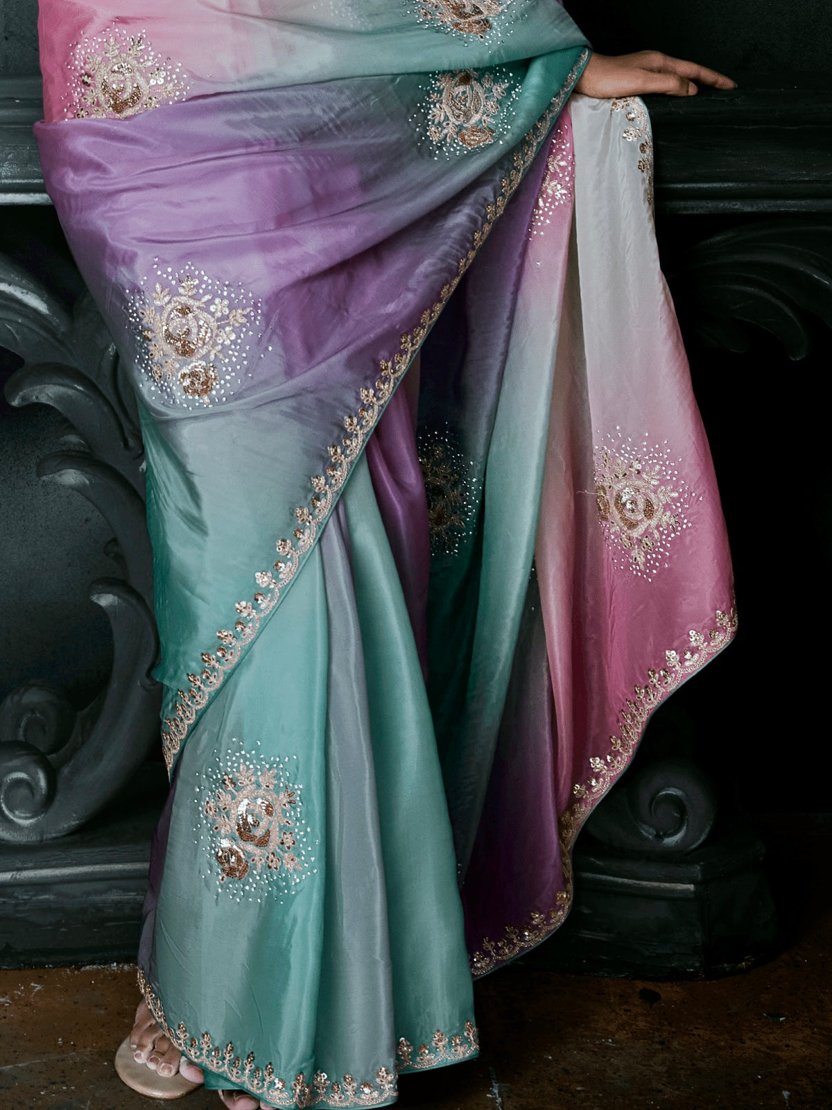 Multicolour Soft Tissue Silk Designer Saree