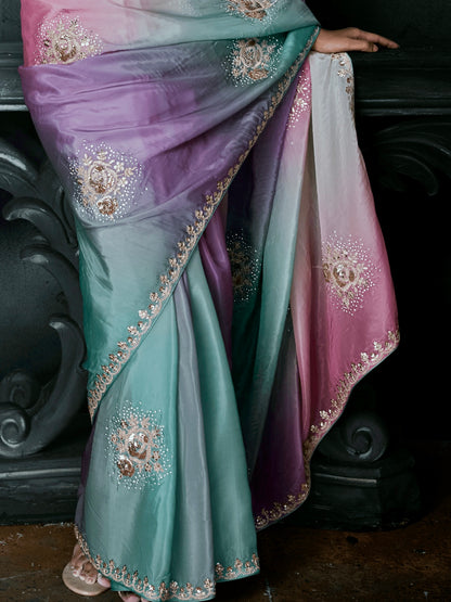 Multicolour Soft Tissue Silk Designer Saree