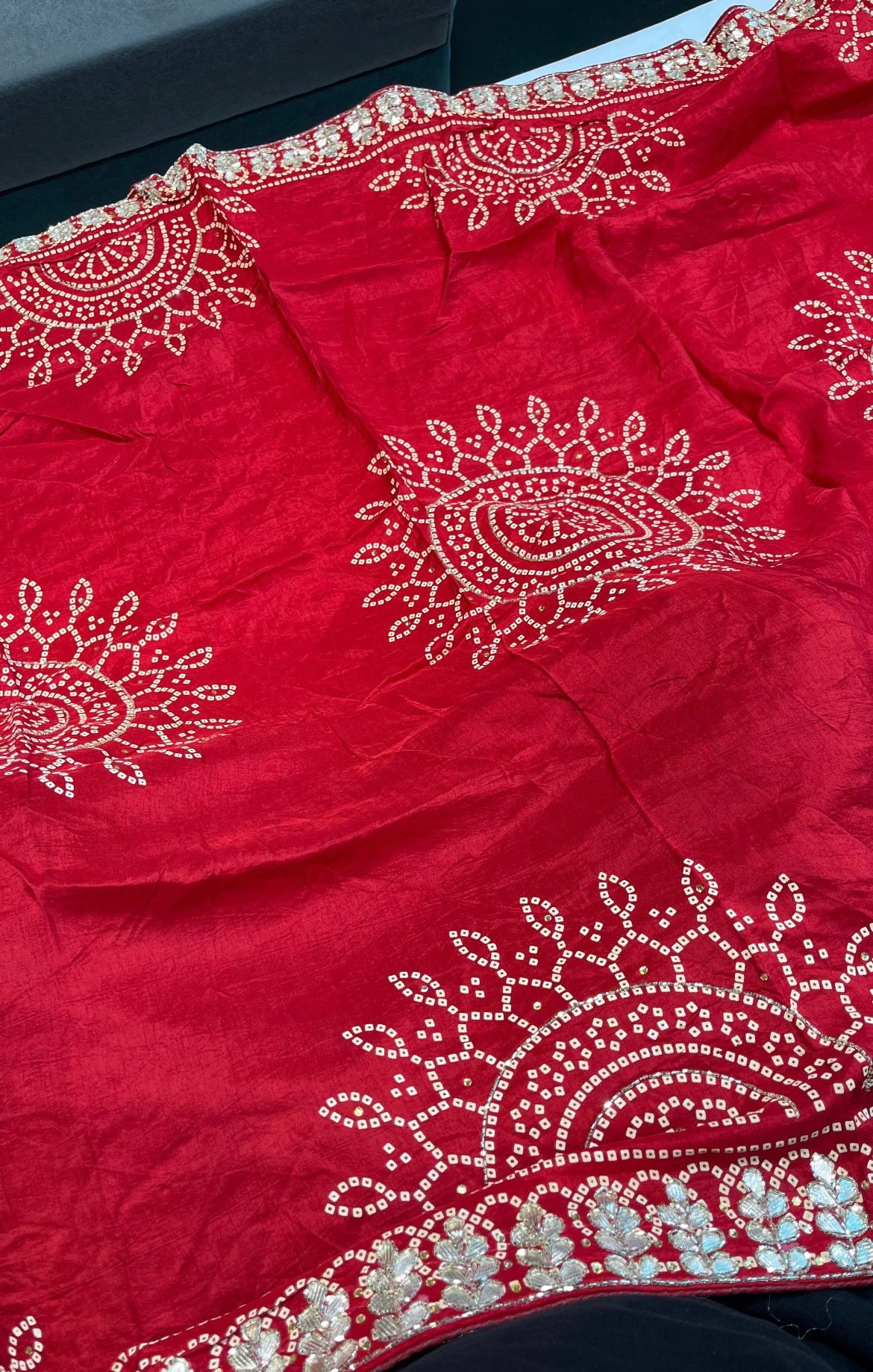 Pure Red Jaipuri Gotta Work Saree