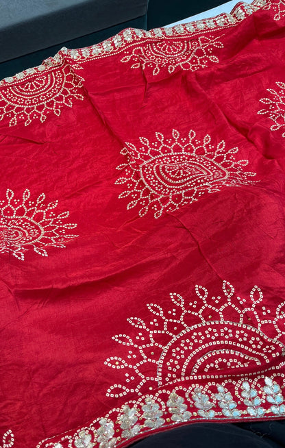 Pure Red Jaipuri Gotta Work Saree