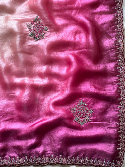 Pink & Cream Hue Soft Tissue Silk Designer Saree
