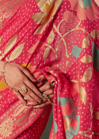 Virasat Pink Pure Khaddi Georgette Saree