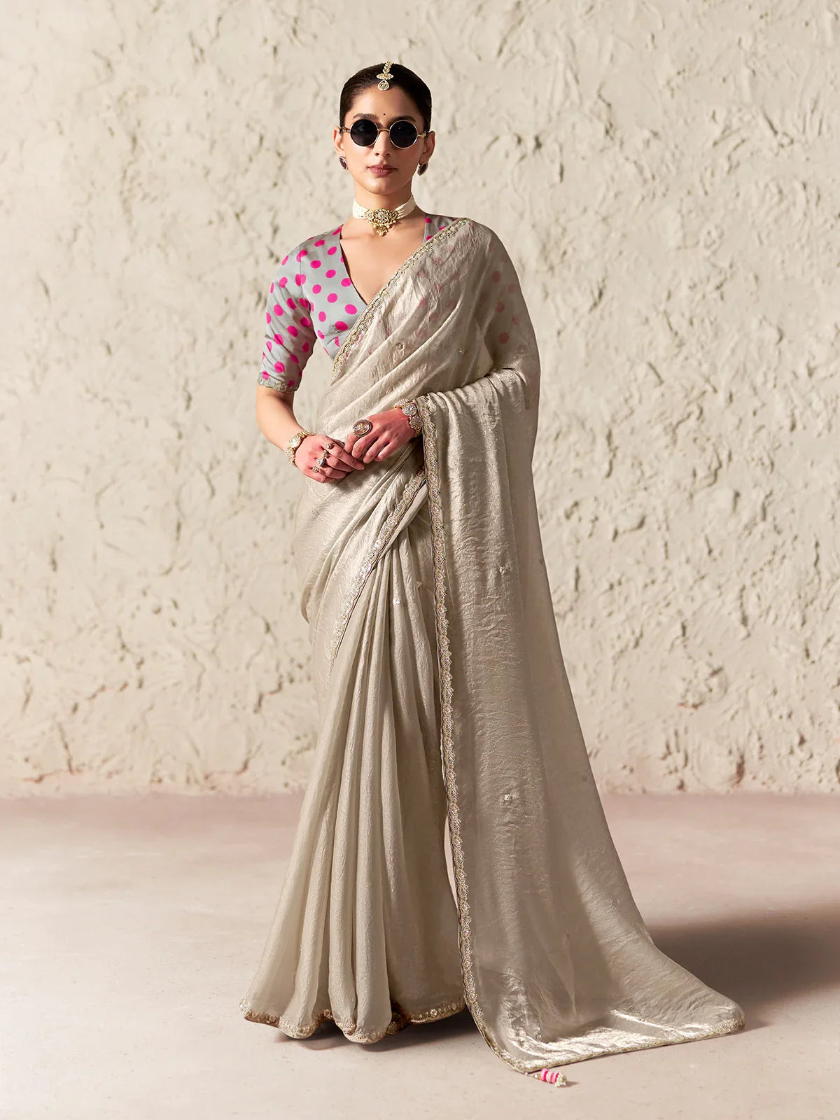 Grey Glass Tissue Silk Saree