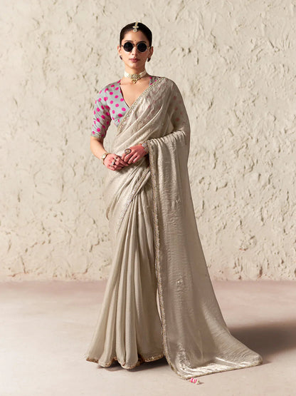 Grey Glass Tissue Silk Saree