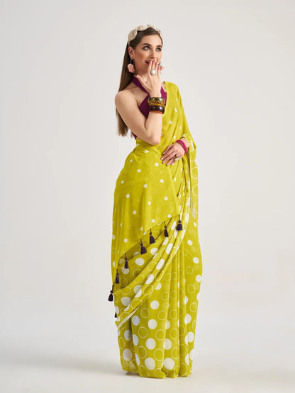 Lemon Yellow Georgette Digital Printed Saree