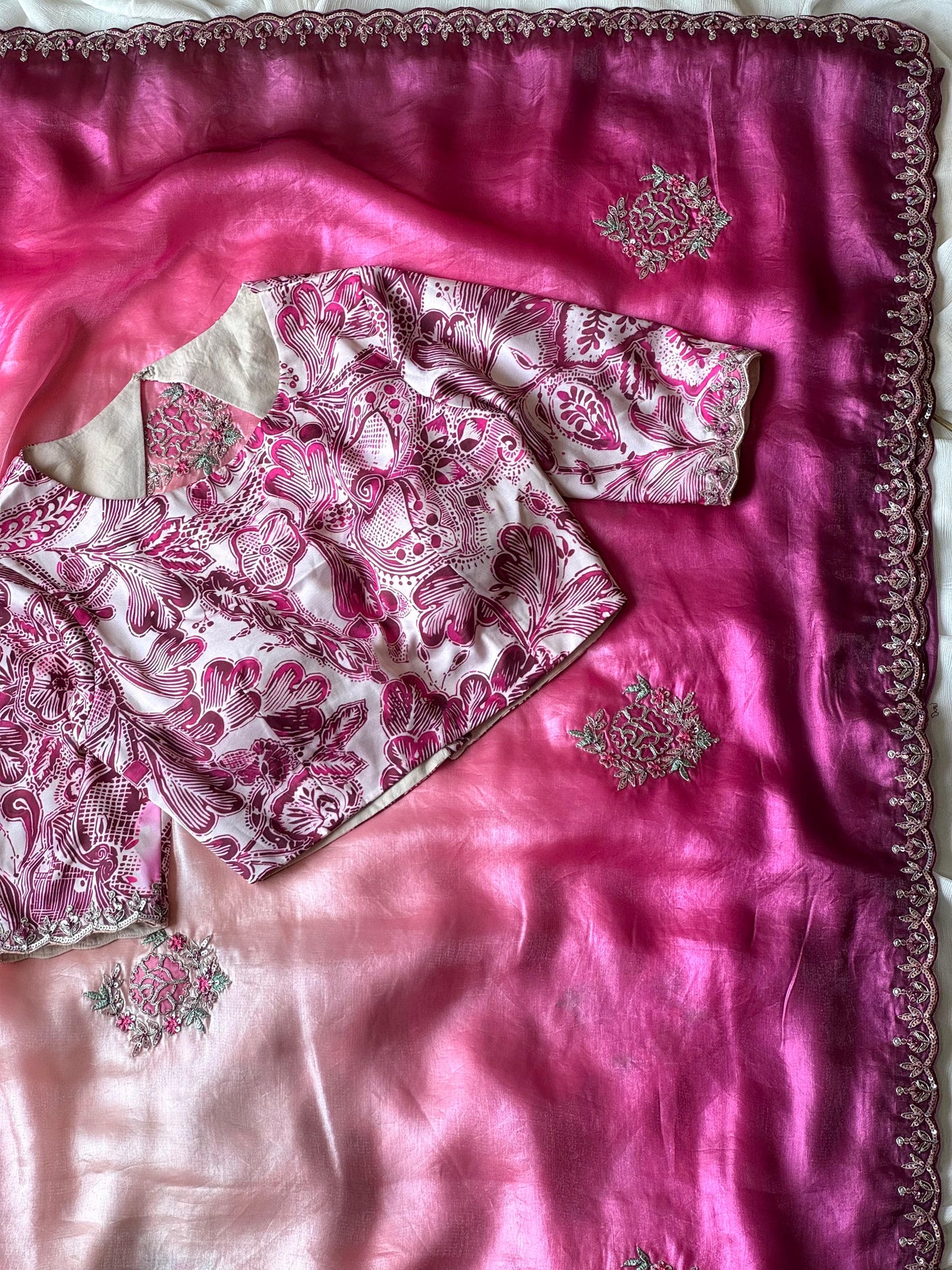 Pink & Cream Hue Soft Tissue Silk Designer Saree