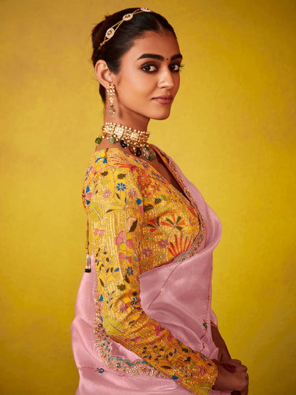 Baby Pink Soft Tissue Silk Designer Saree