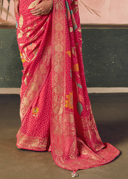Virasat Pink Pure Khaddi Georgette Saree