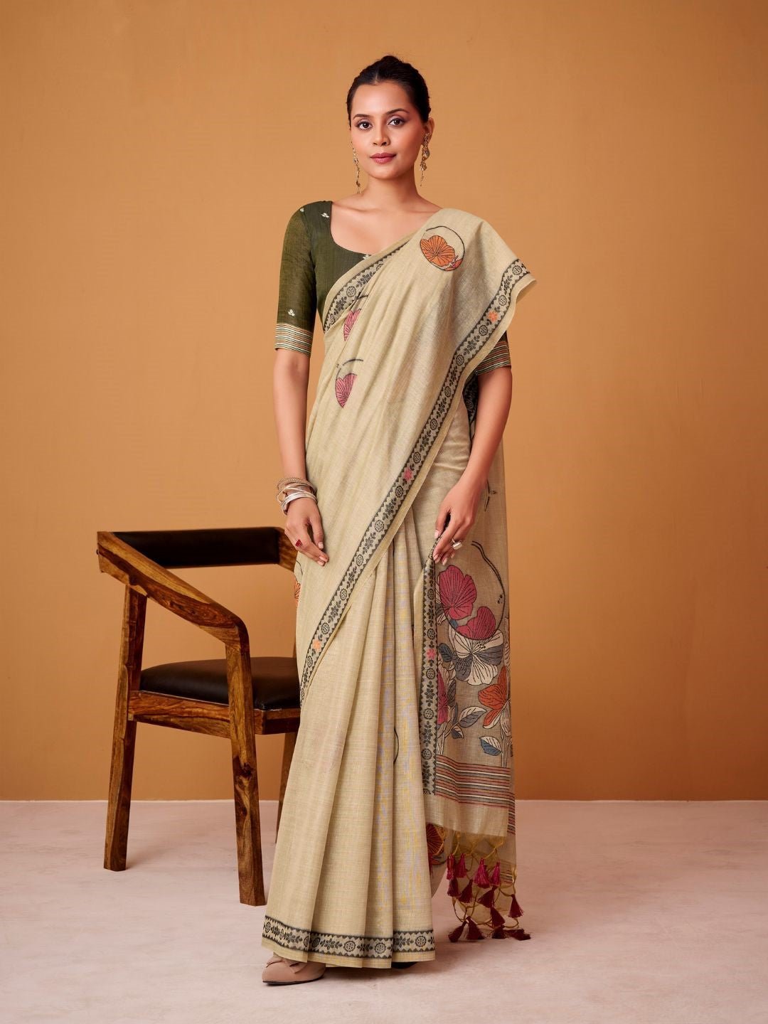 Jamdani Cotton Woven Work Saree with Contrast Blouse
