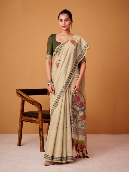Jamdani Cotton Woven Work Saree with Contrast Blouse
