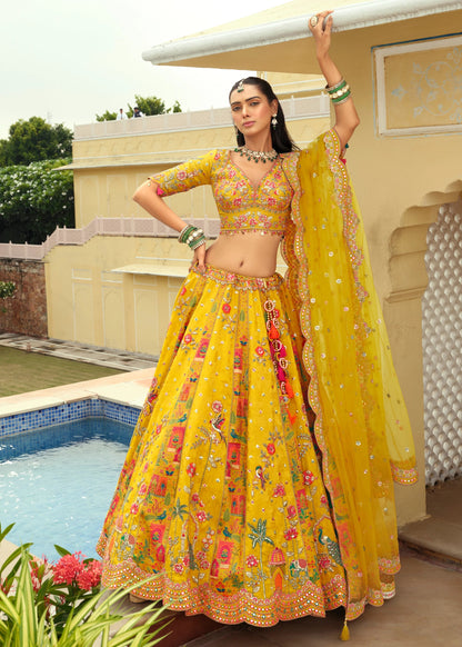 Haldi Yellow Silk Designer Lehenga with Readymade Blouse
