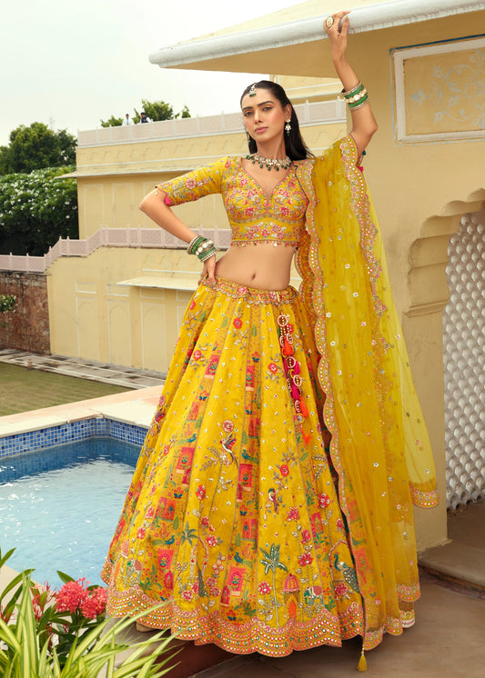 Haldi Yellow Silk Designer Lehenga with Readymade Blouse