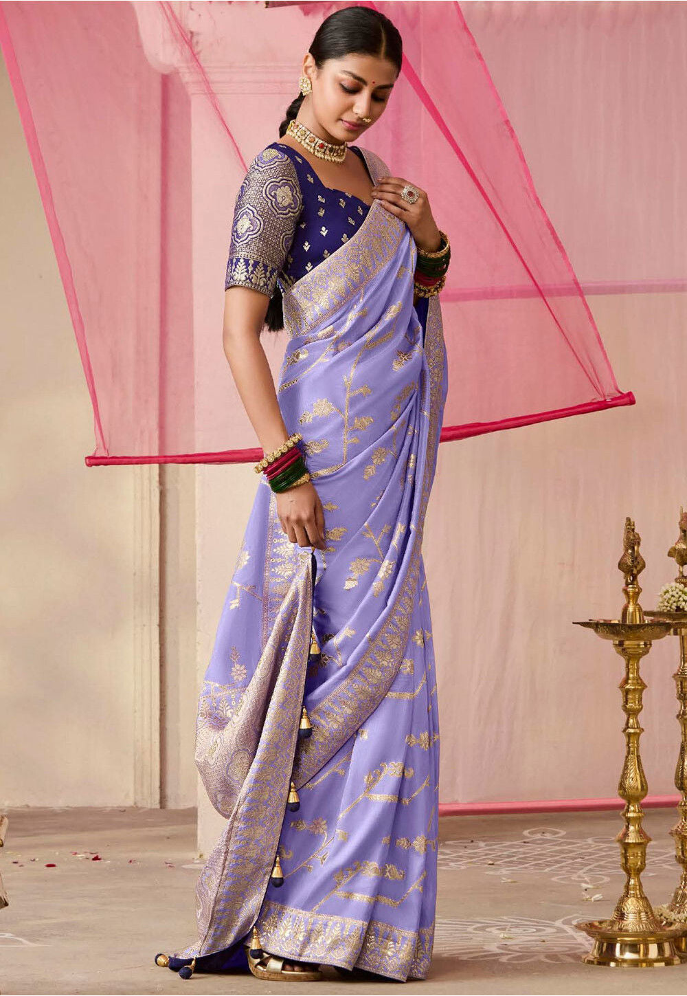 Lavender Pure Dola Silk Weaving Saree