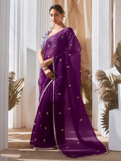 Purple Soft Organza Tissue Silk Saree