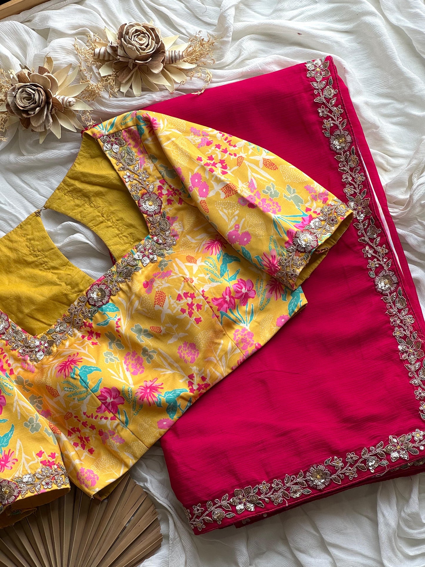Floral Magenta Tissue Organza Designer Saree