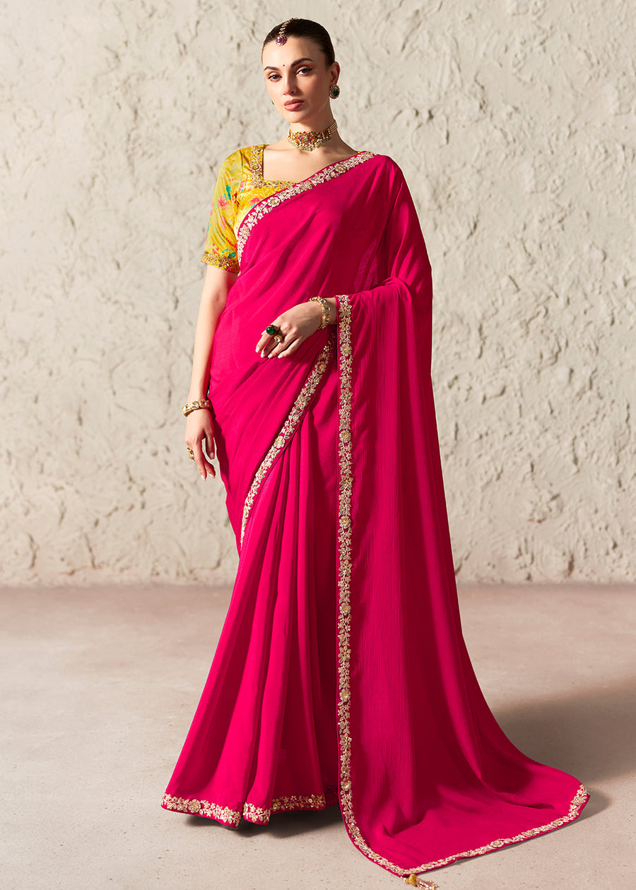 Floral Magenta Tissue Organza Designer Saree