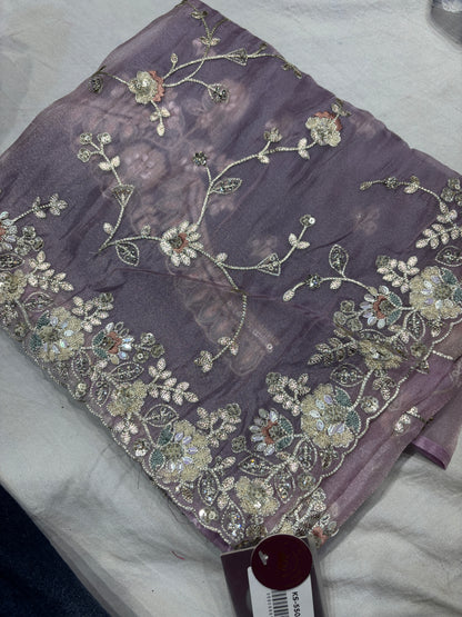 Lavender Tissue Saree With Resham Sequins Work