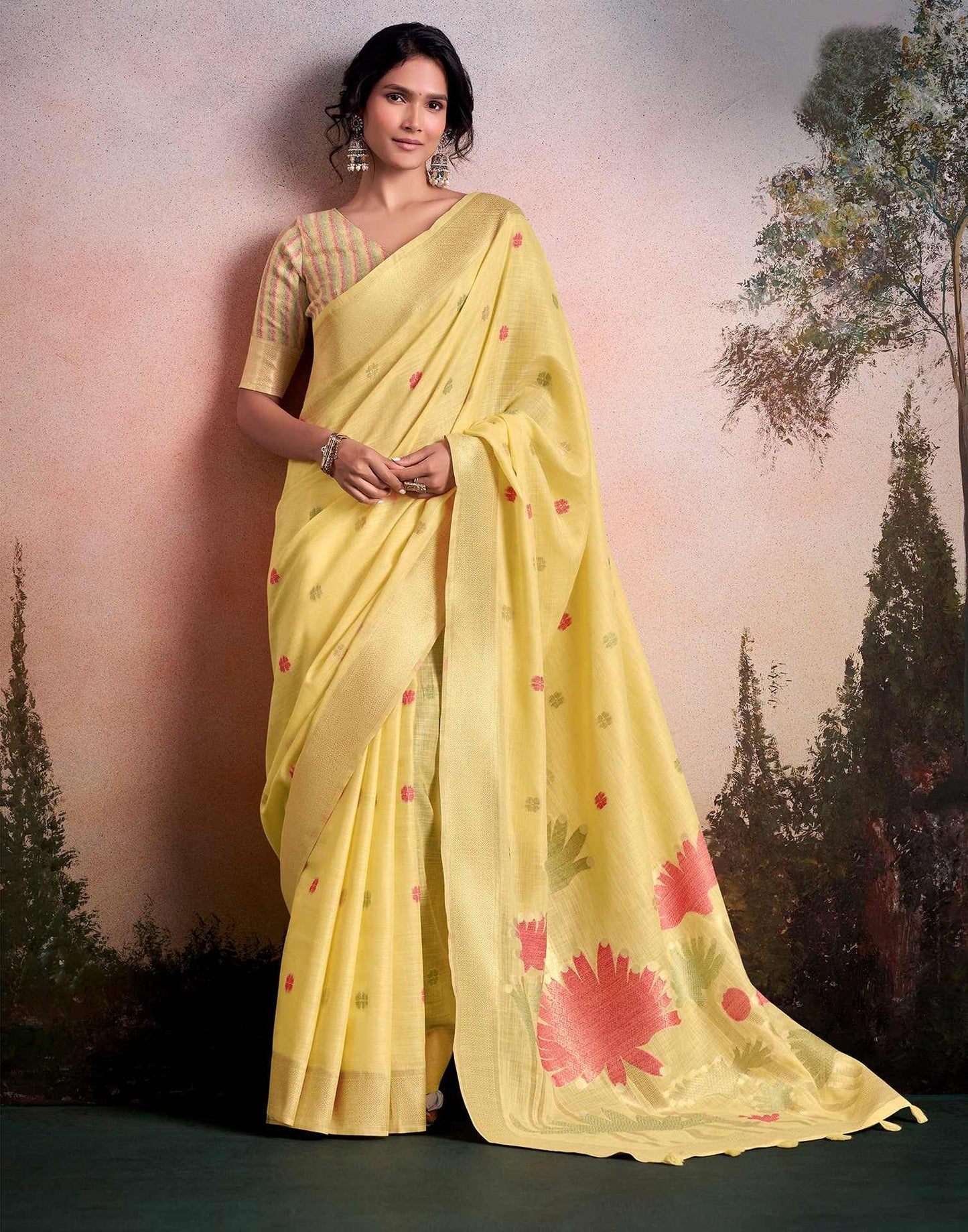 Pure Linen Silk Saree with Weaving Work in 5 colours