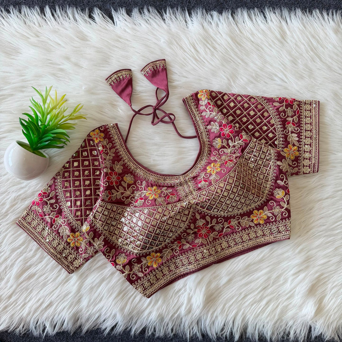 Designer Sequin Work Stitched Silk Padded Blouse