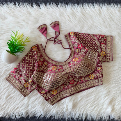 Designer Sequin Work Stitched Silk Padded Blouse