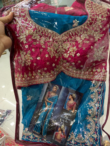 Aqua Blue Soft Silk Saree with Designer Readymade Blouse