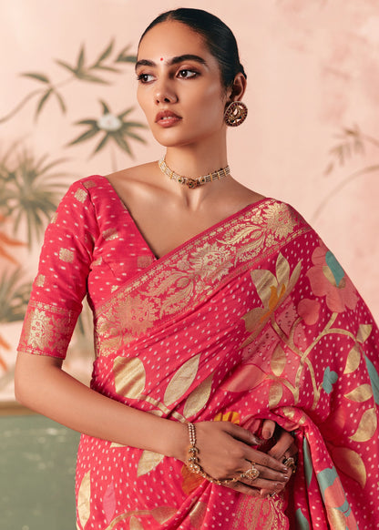 Virasat Pink Pure Khaddi Georgette Saree