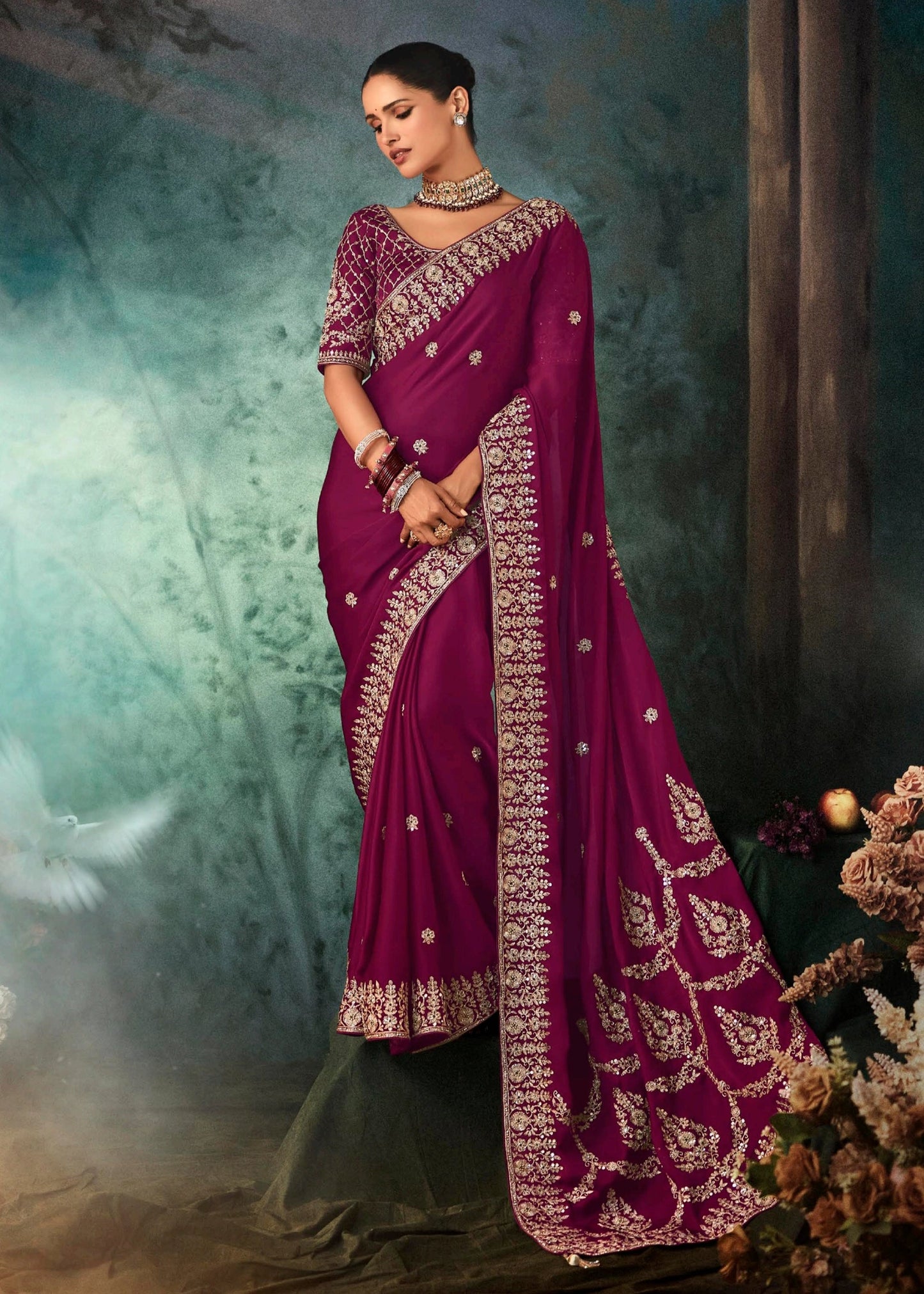 Purple Soft Tissue Silk Designer Saree